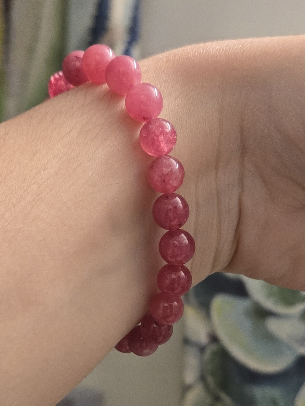 Dark Pink Crackle Bead Handmade Stretch Bracelet